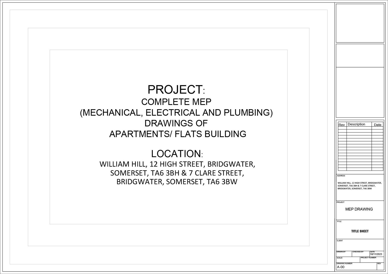 Multifamily Apartment MEP Engineering – Bridgwater, Somerset drawing sheet