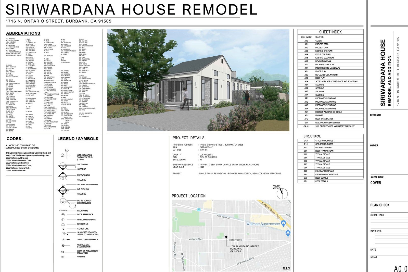 California Residential Remodel – Architectural Design drawing sheet